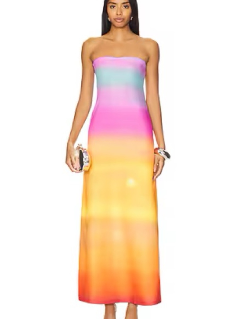 Strapless Mirae Annie Dress  Rainbow Ombre Maxi Dress - Pink / Orangey